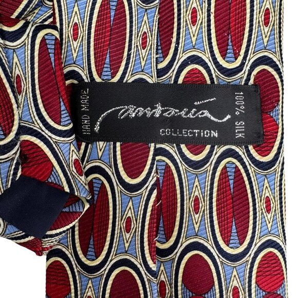 Anastasia Vintage Geometric Handmade Silk Red & Blue Oval Psychedelic Print - Picture 4 of 4